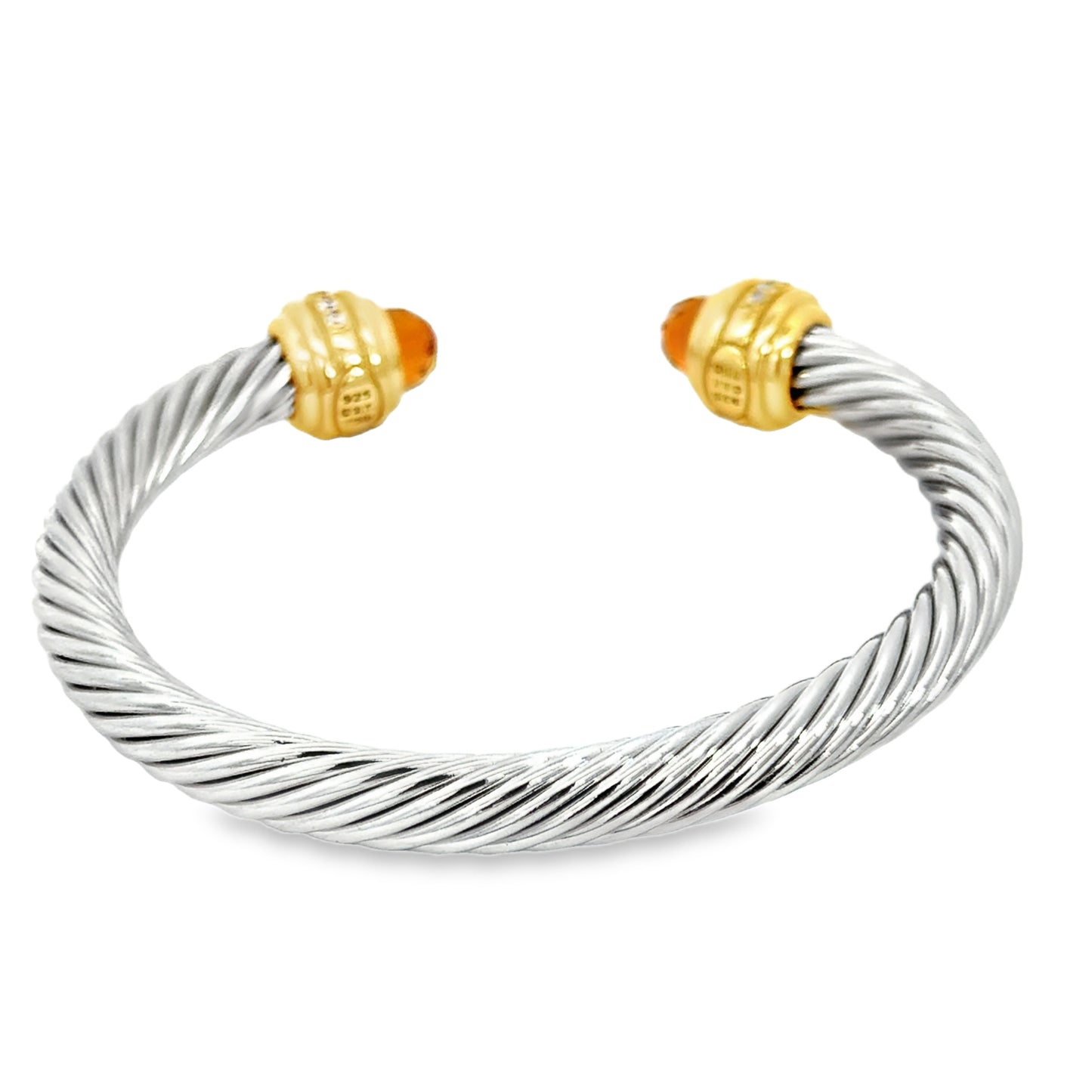 David Yurman Classic Cable Bracelet with Citrine & Diamonds – Sterling Silver & 18K Gold