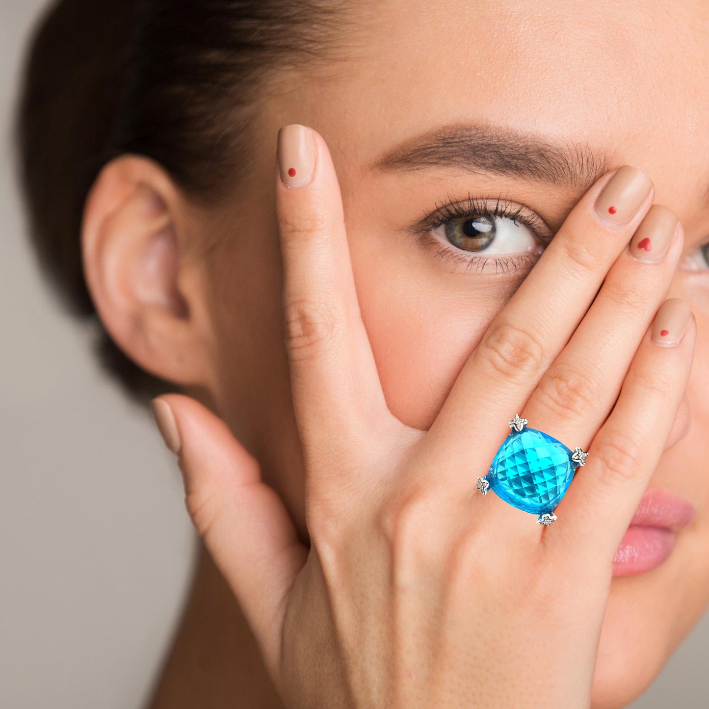 David Yurman Chatelaine “Cushion On Point” Ring – Hampton Blue Topaz & Diamonds – Sterling Silver