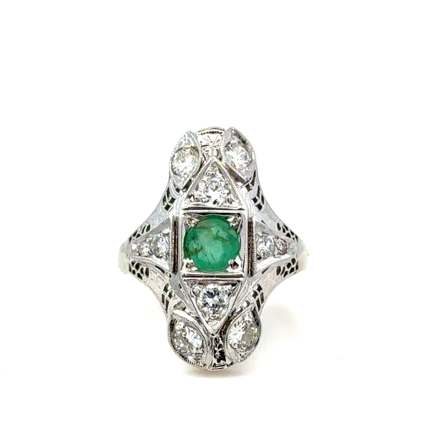 18K White Gold Emerald & Diamond Ring