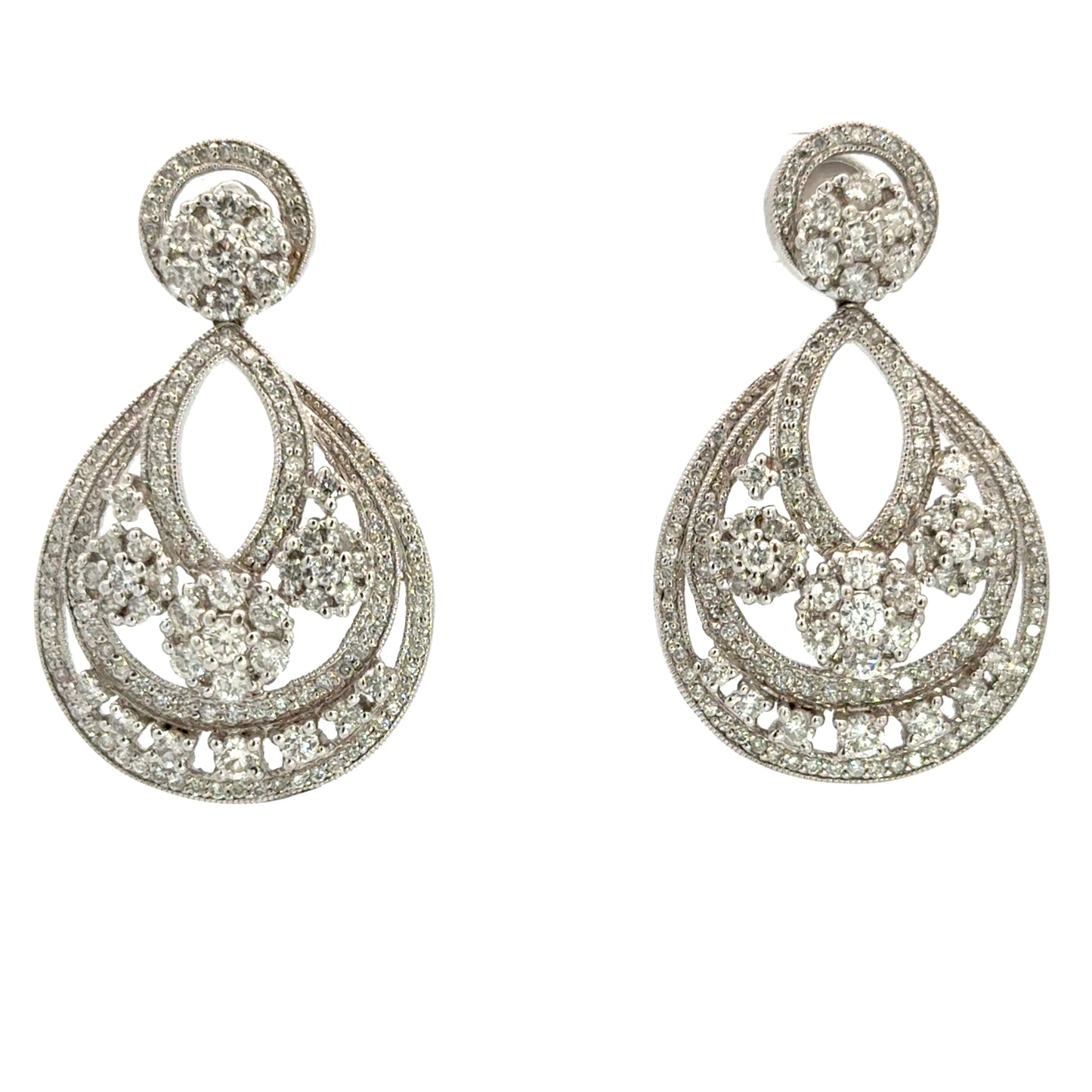 Large Diamond Teardrop Drop Earrings – 18K White Gold
