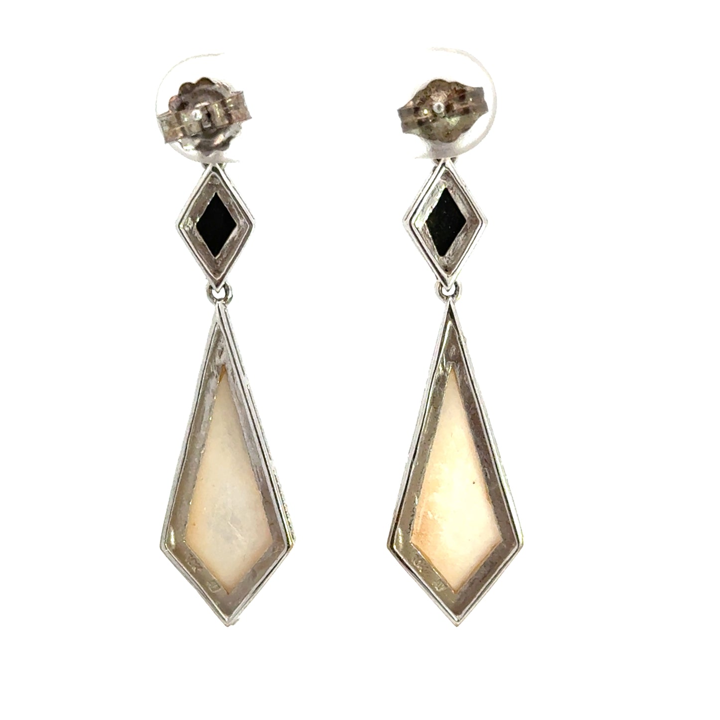 White Gold Diamond, Onyx & Mother-of-Pearl Drop Earrings