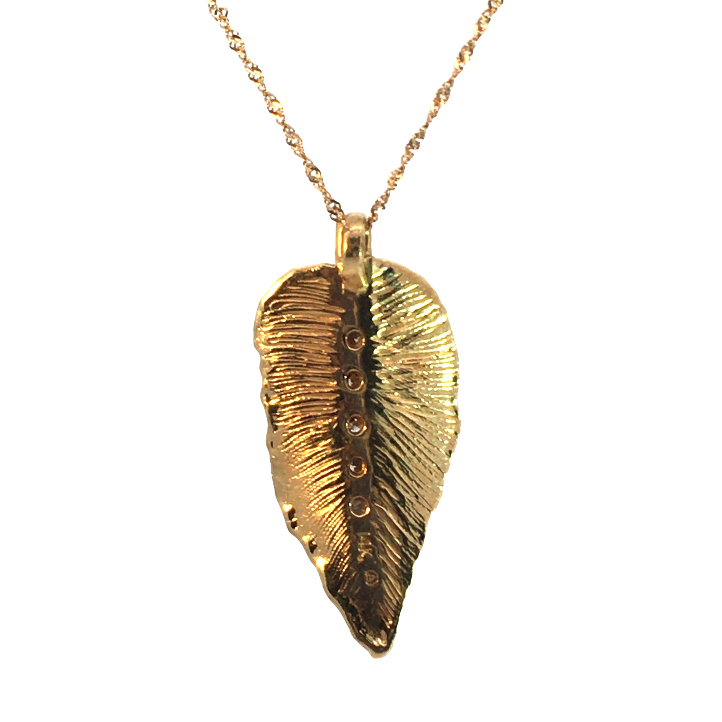 14K Yellow Gold Beech Leaf & Diamond Pendant