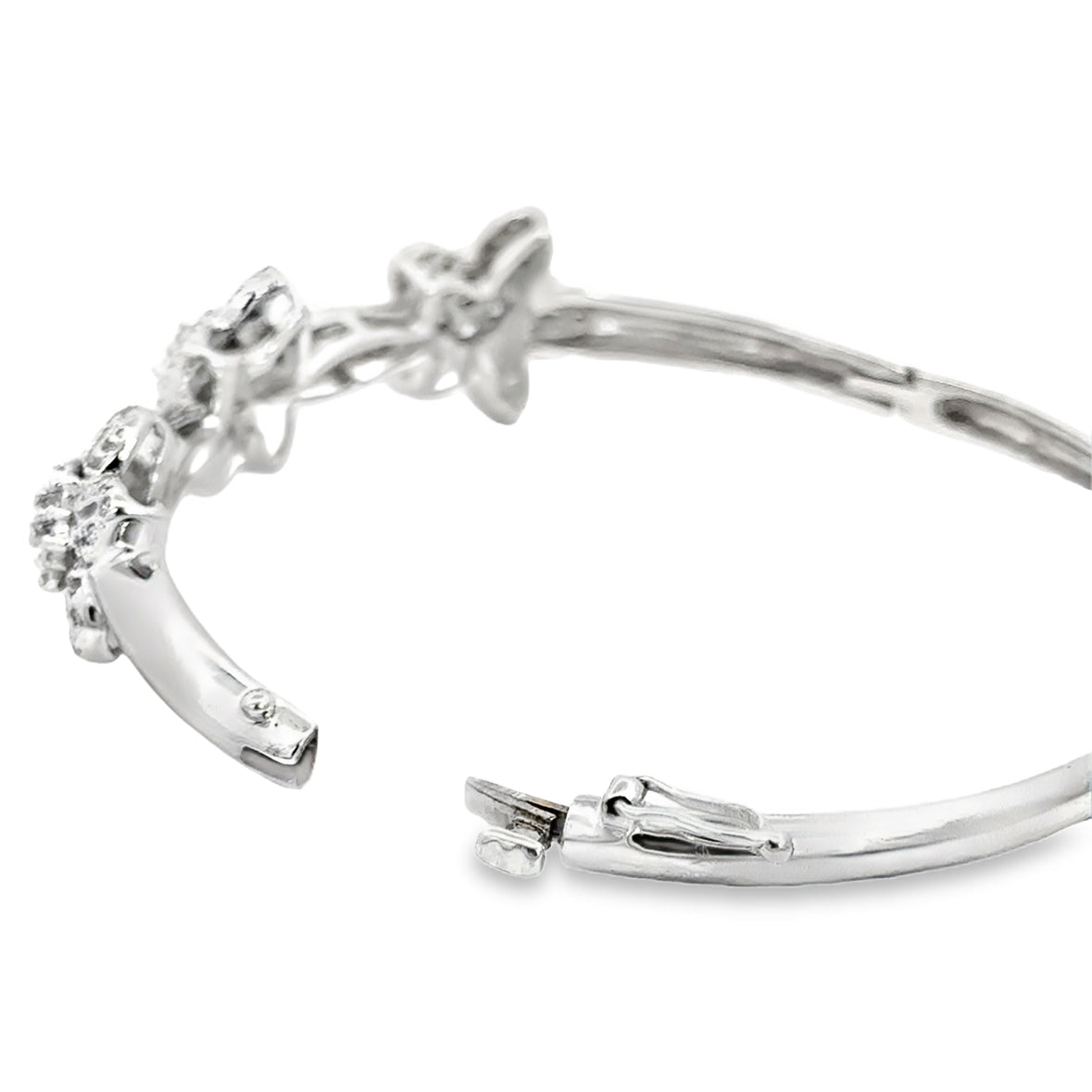Diamond Floral Motif Hinged Bangle in 14K White Gold