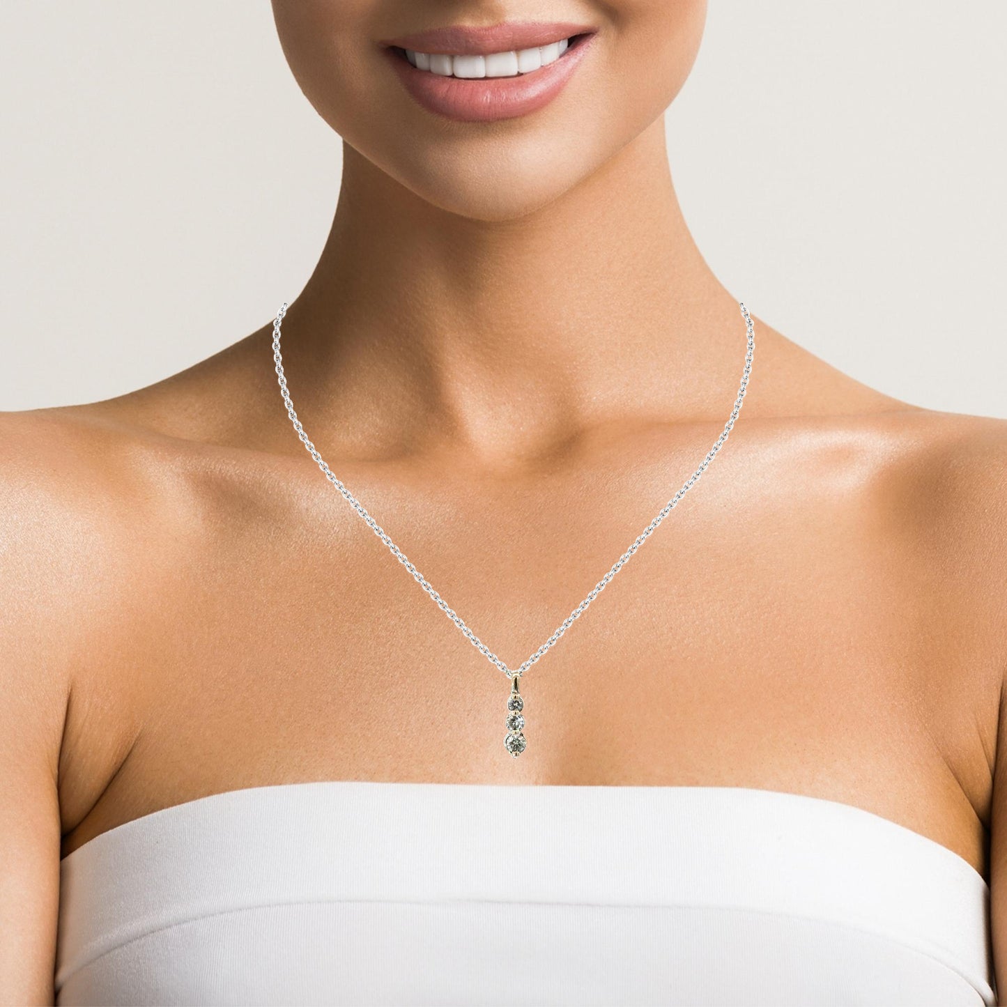 Elegant White Gold Three-Diamond Pendant