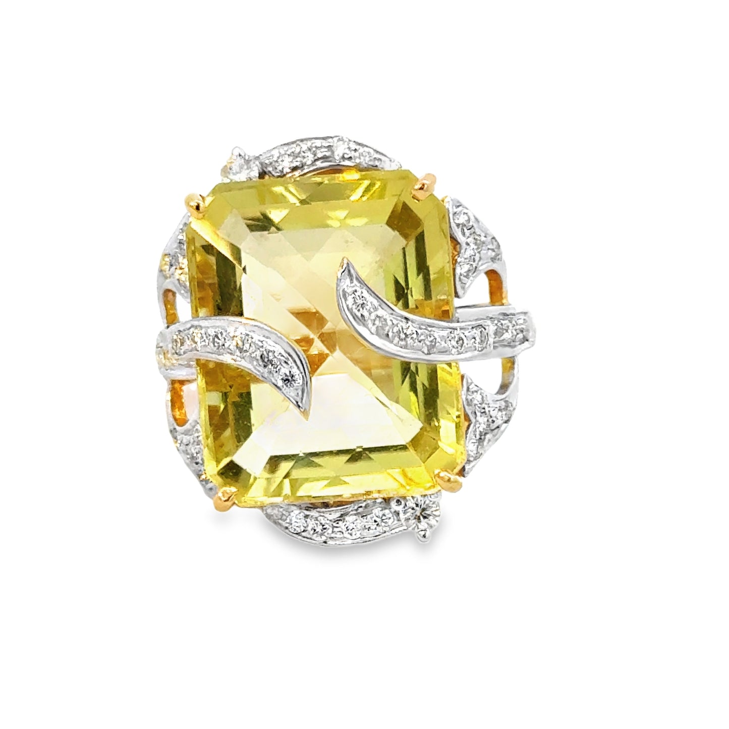 Glamorous 18K Two-Tone Large Citrine Cocktail Ring