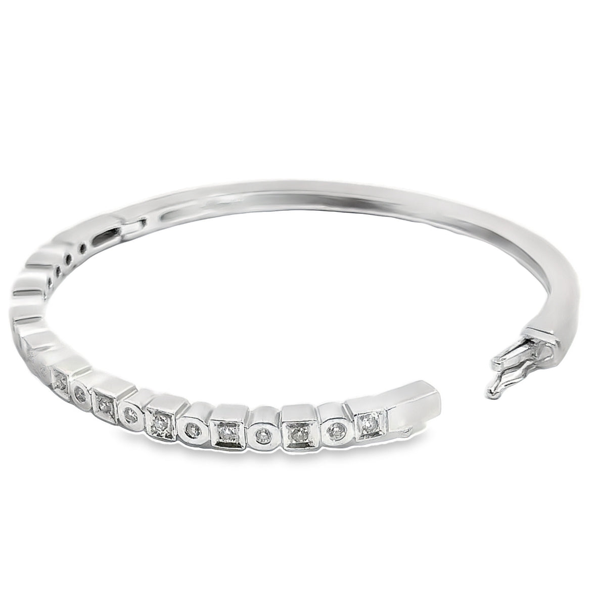 Modern 18K White Gold & Diamond Bangle