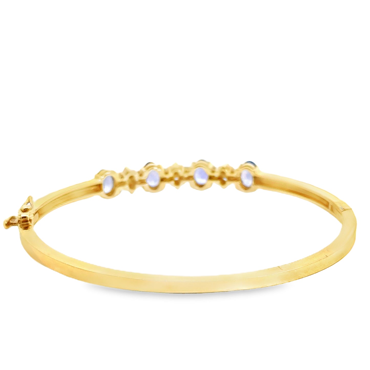 14K Yellow Gold Hinged Bangle Bracelet with Tanzanite and Diamonds