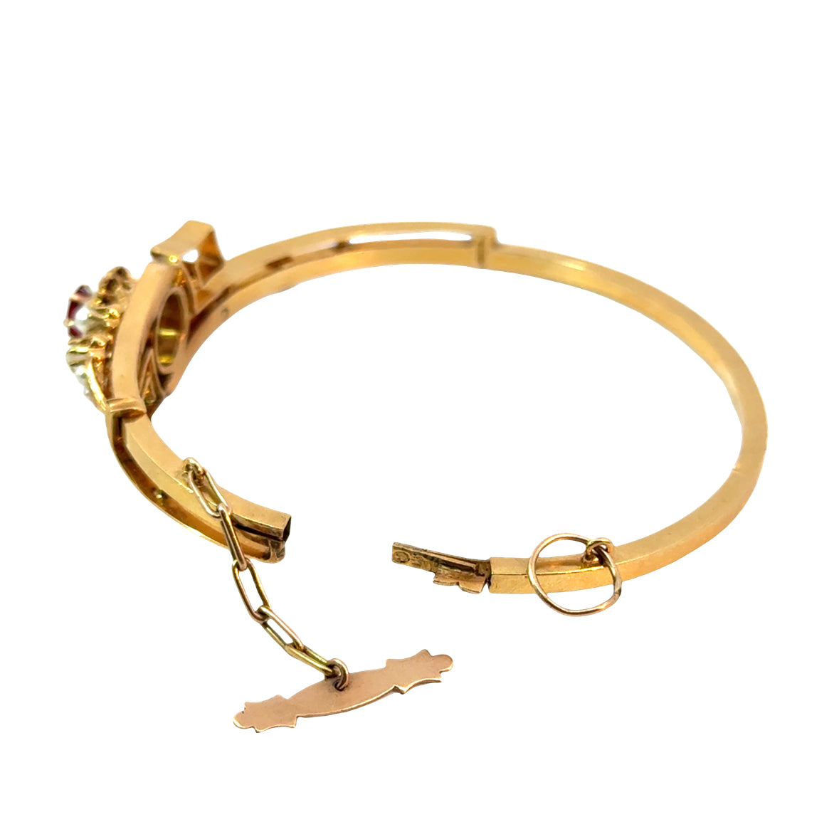 Antique 18K Gold Ruby & Seed Pearl Bangle Bracelet – 1940s