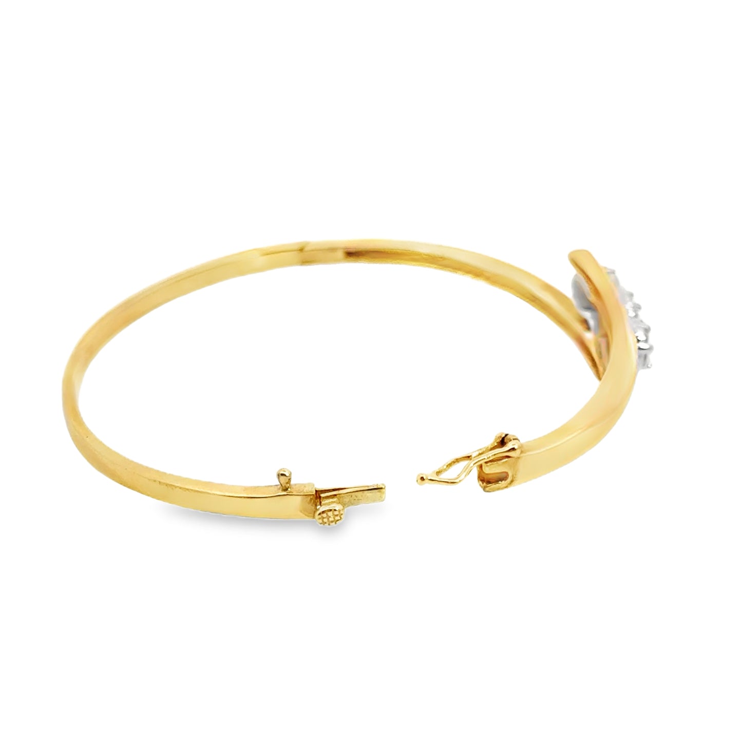 Classic 14K Yellow Gold Diamond Bangle with Triple Flower Design