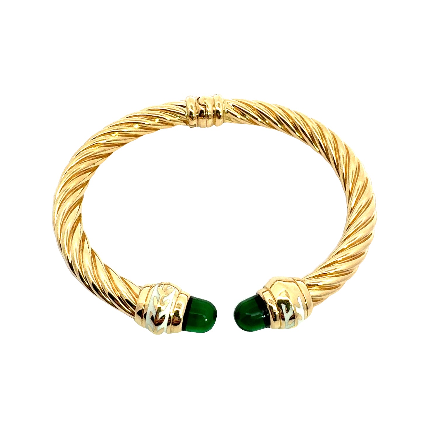 18K Yellow Gold Classic Cable Emerald Bangle