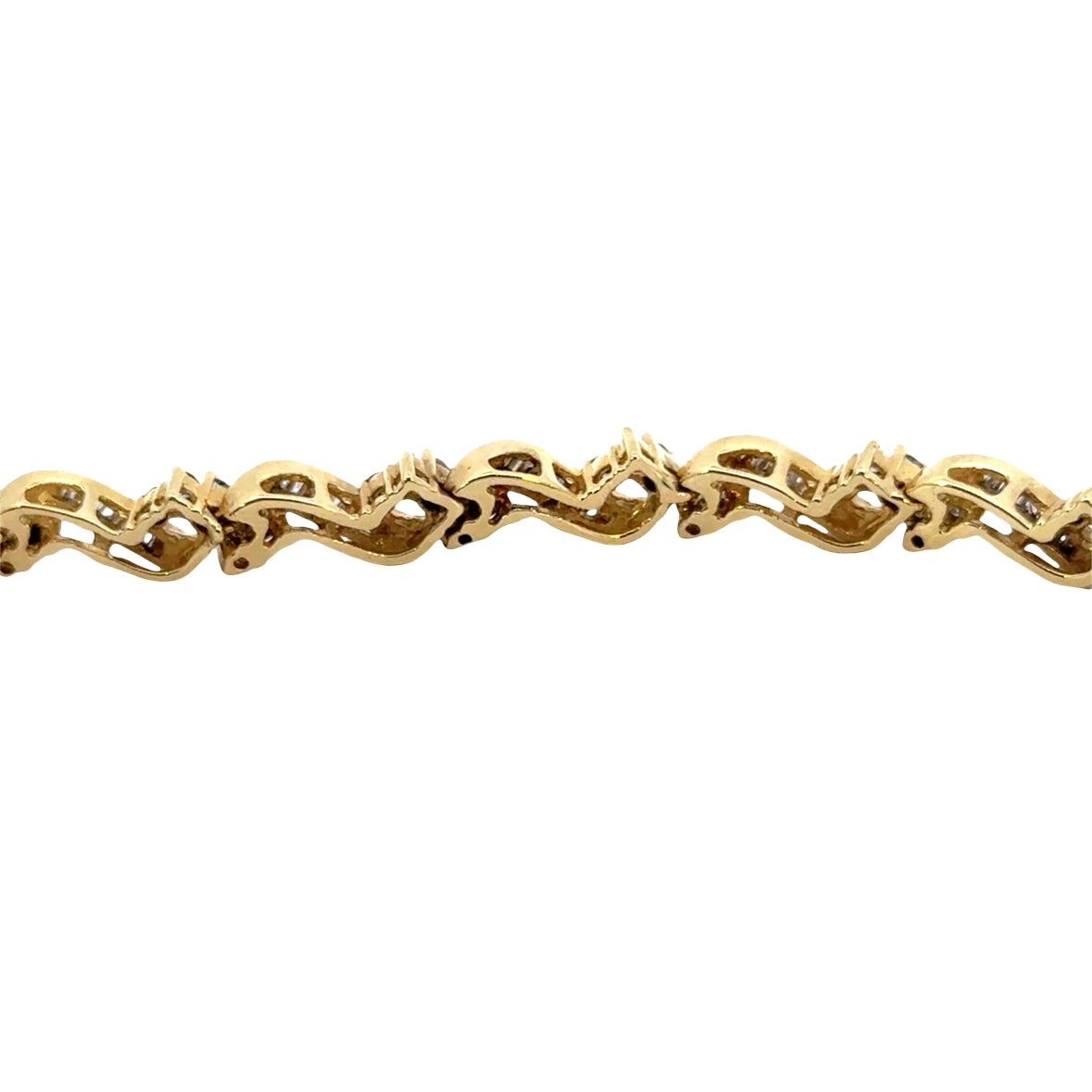 14K Gold Round & Baguette Diamond Bracelet