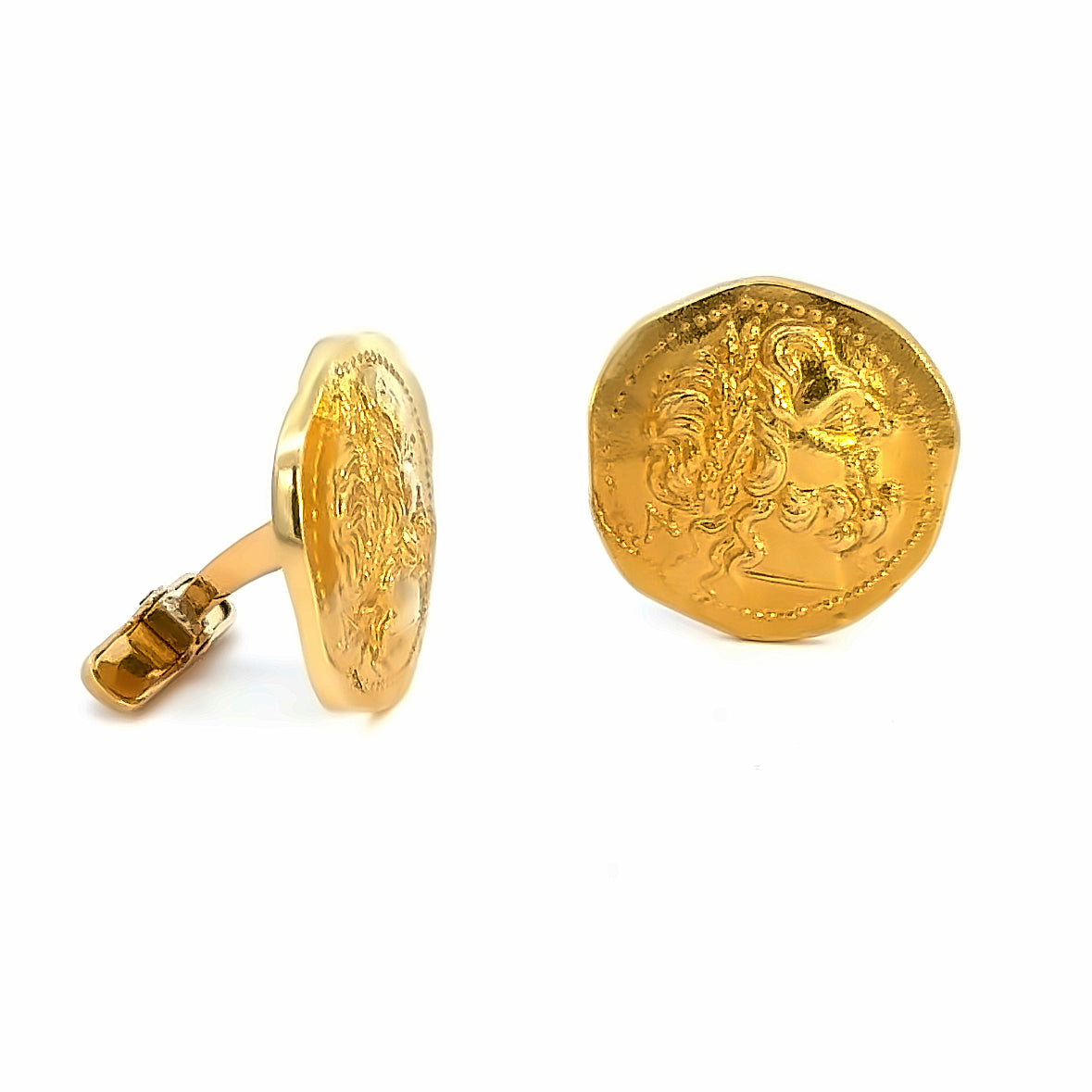 18K Yellow Gold Greek Coins Cuff Links