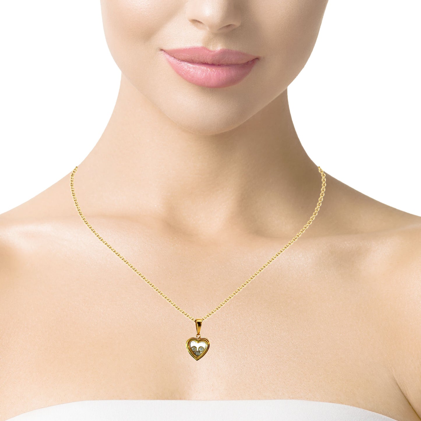 Chopard 18K Yellow Gold Floating Diamond Heart Pendant Necklace