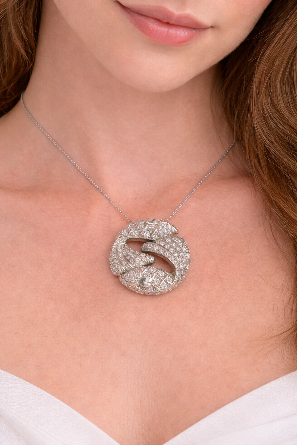 18K White Gold Diamond Koi Fish Pendant