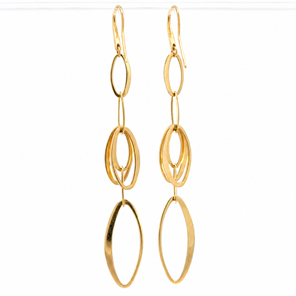 18K Yellow Gold Italian Long Oval Link Drop Earrings