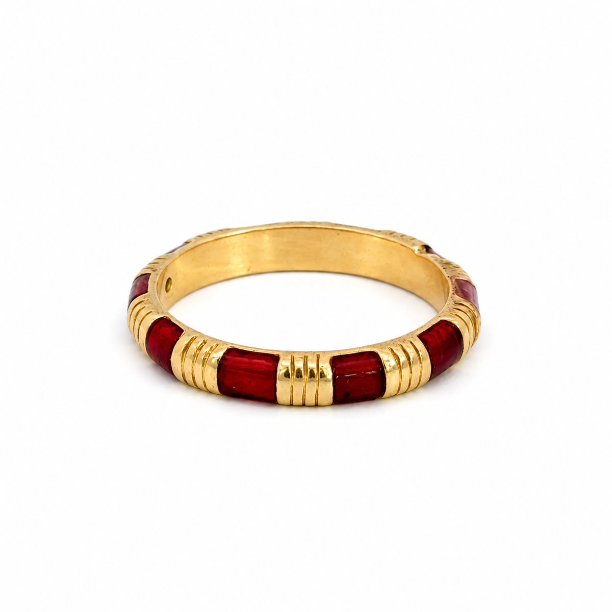 18K Yellow Gold Red Enamel Band Ring