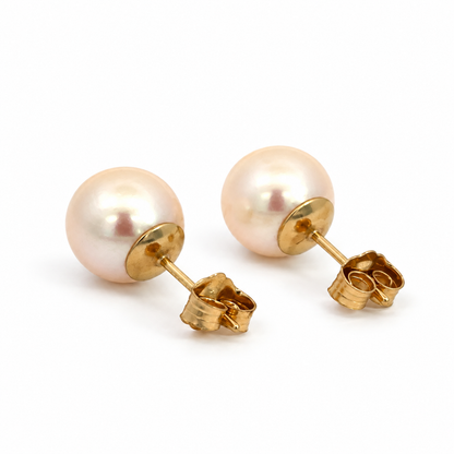 14K Yellow Gold 8.5mm Pearl Stud Earrings