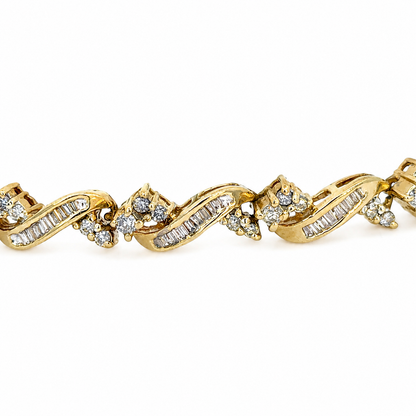 14K Gold Round & Baguette Diamond Bracelet