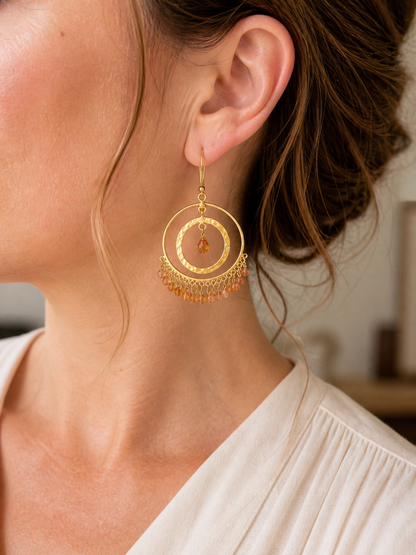 18K Yellow Gold Hammered Sapphire Fringe Earrings