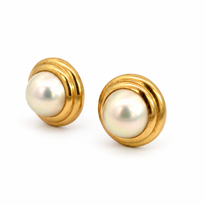 Estate 14K Yellow Gold Domed Mabé Pearl French Clip Earrings