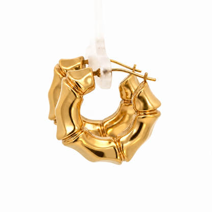 14K Yellow Gold Bamboo Hoop Earrings