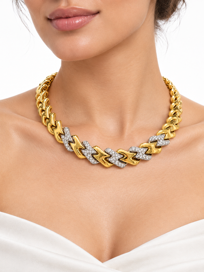 18K Yellow Gold Diamond Sculptural Link Necklace – Approx. 3.15 CT