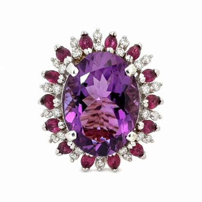 14K Yellow Gold Amethyst, Ruby & Diamond Dome Ring