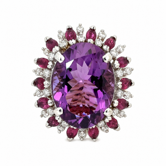 14K Yellow Gold Amethyst, Ruby & Diamond Dome Ring