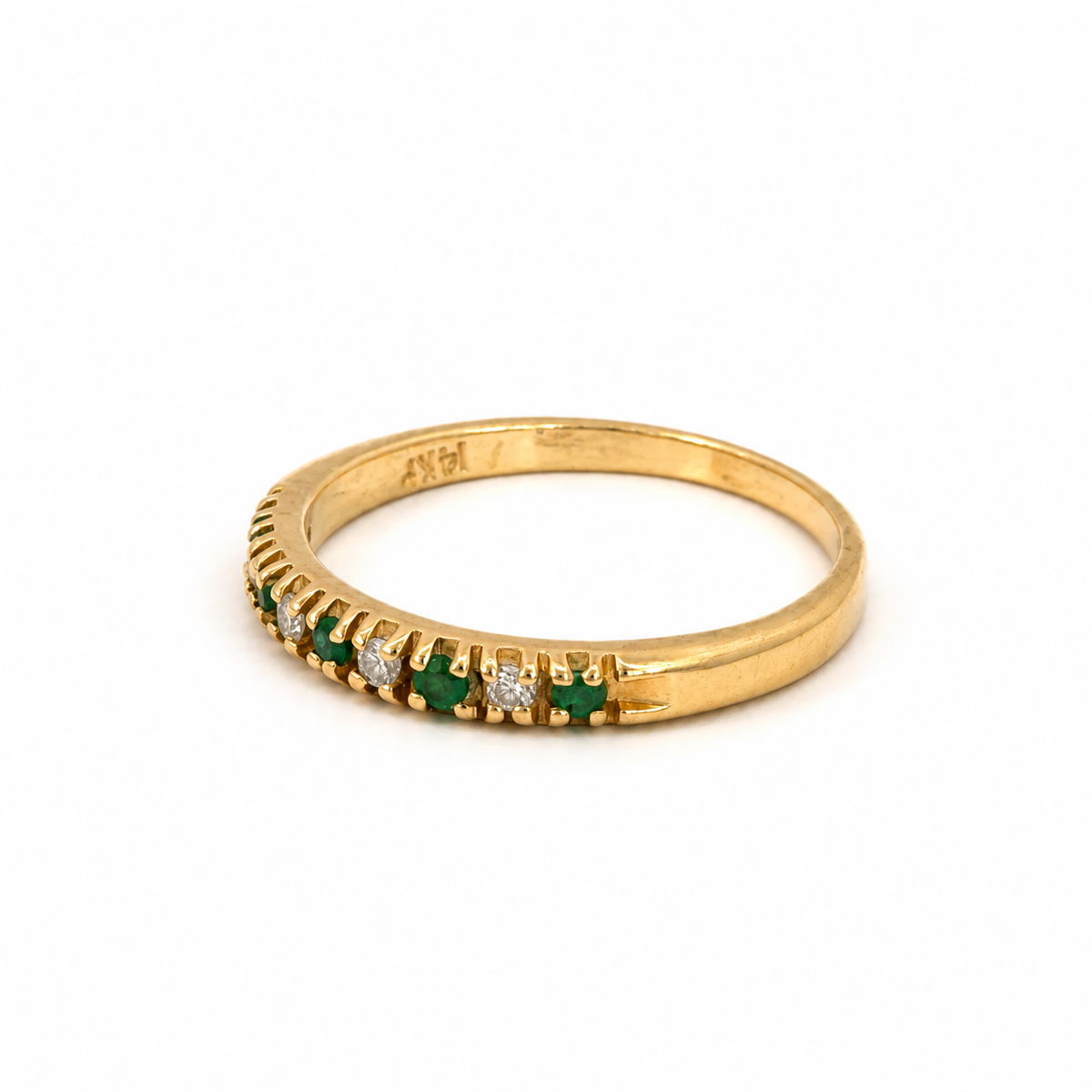 14K Yellow Gold Emerald and Diamond Stacking Ring