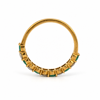 18K Yellow Gold Emerald and Diamond Band Ring