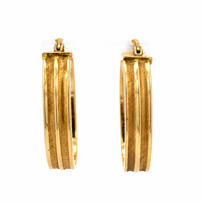 14K Yellow Gold Polished & Textured Hoop Earrings