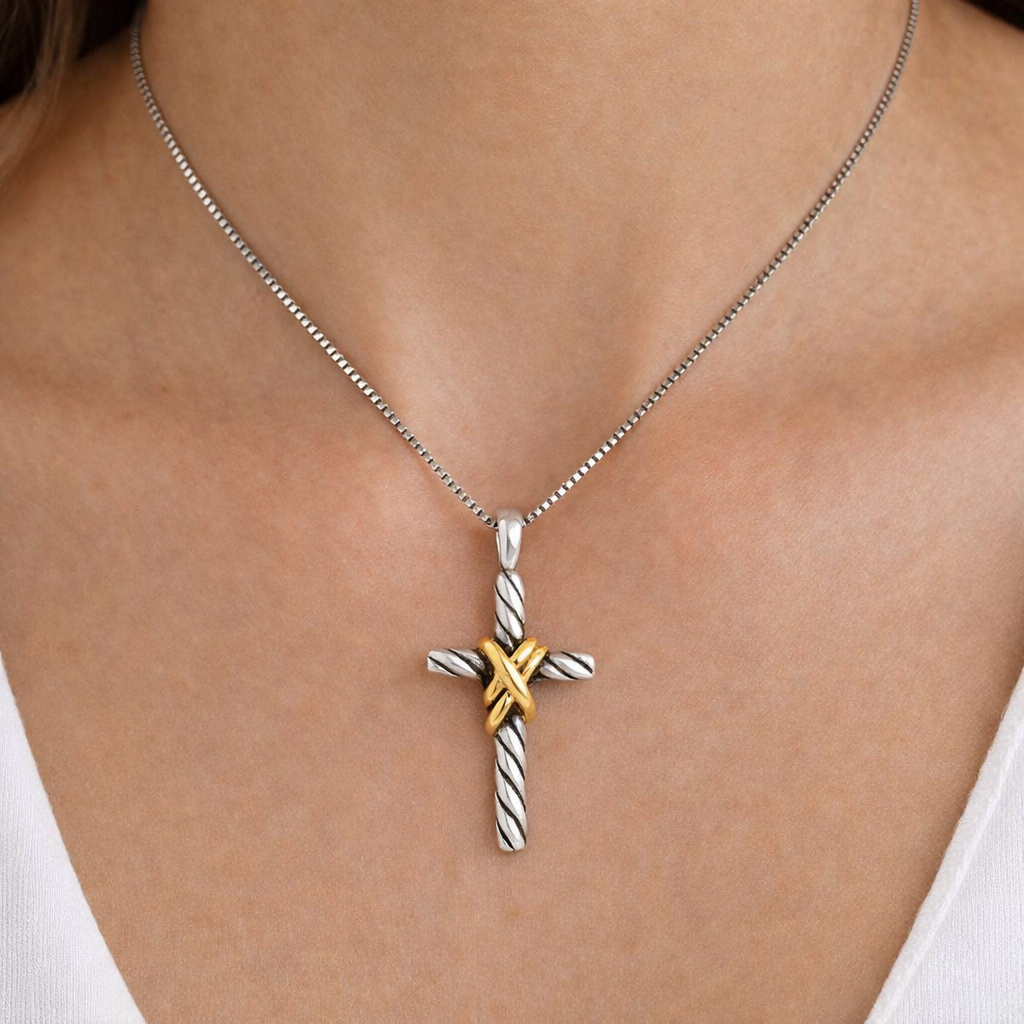 David Yurman X Cross Pendant – Sterling Silver & 14K Yellow Gold