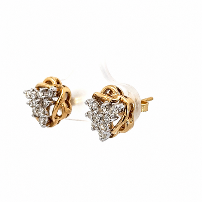 Vintage 14K Yellow Gold Diamond Star Cluster Stud Earrings
