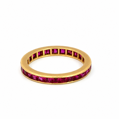 Vintage 1950s 14K Yellow Gold Raspberry-Red Ruby Eternity Band