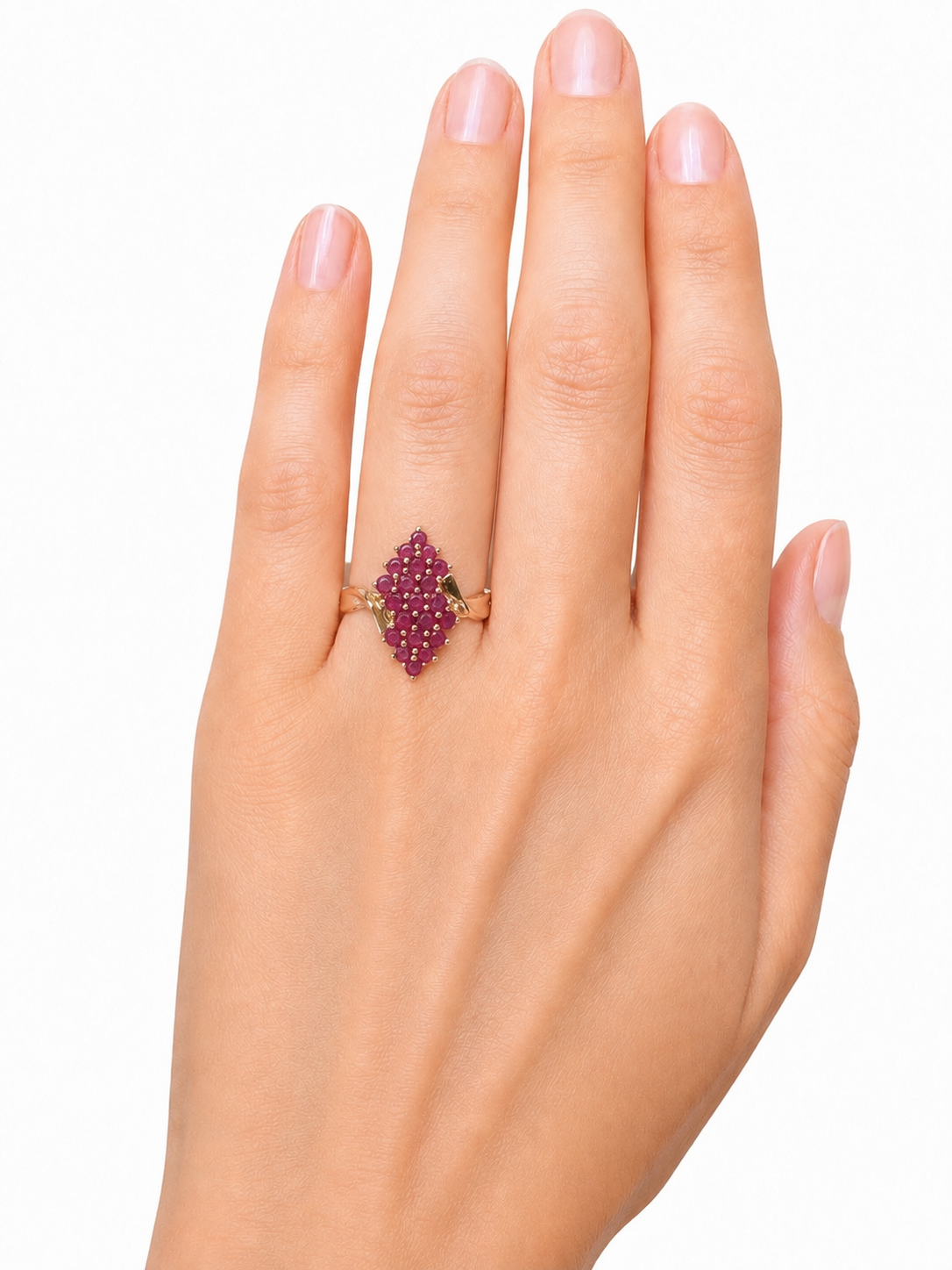 1980’s 14K Gold Pink-Red Ruby Cluster Cocktail Ring