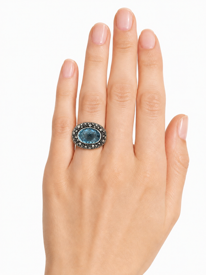 David Yurman Midnight Mélange Blue Topaz & Diamond Sterling Silver Ring – Size 6