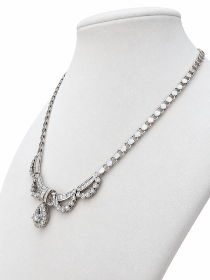 18K White Gold Diamond Swag Necklace with Teardrop Dangle — Approx. 4.84 CT, 16 Inches
