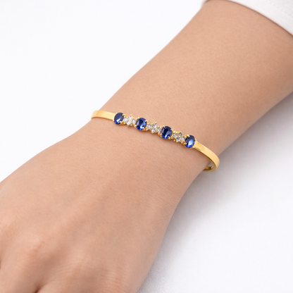 14K Yellow Gold Hinged Bangle Bracelet with Tanzanite and Diamonds