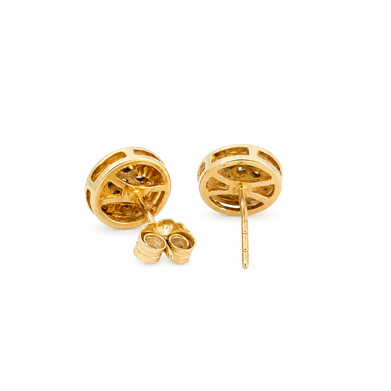 14K Yellow Gold Diamond Cluster Stud Earrings