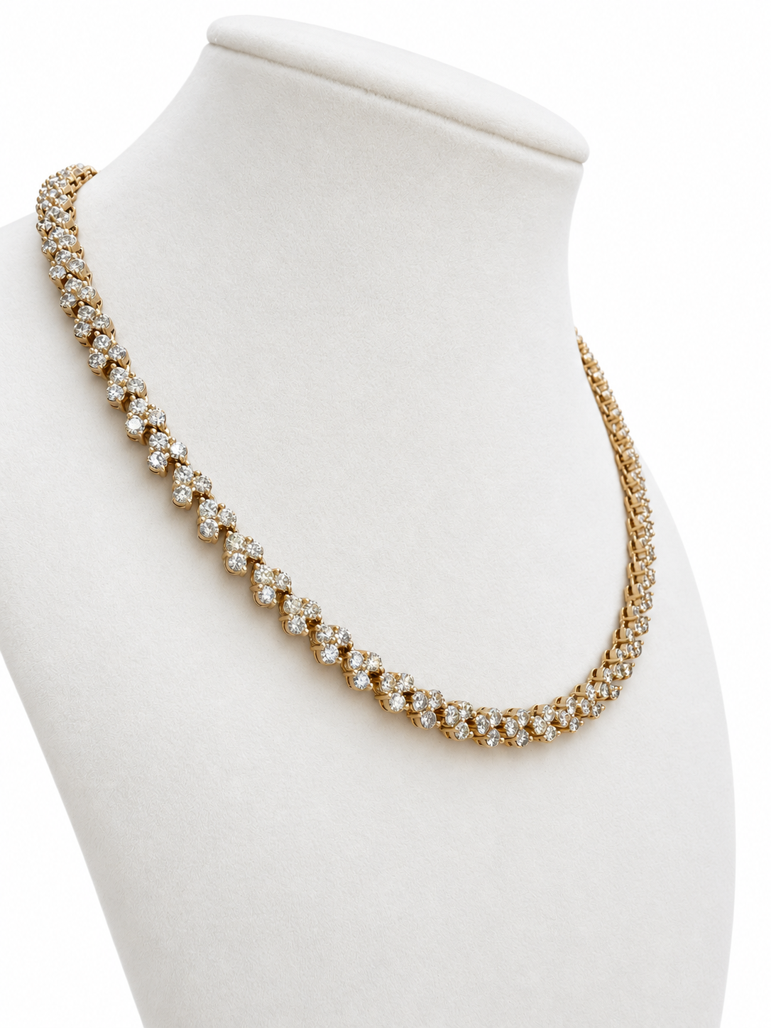 14K Yellow Gold Diamond Three-Stone Cluster Necklace