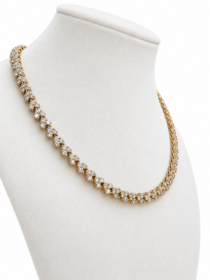 14K Yellow Gold Diamond Three-Stone Cluster Necklace