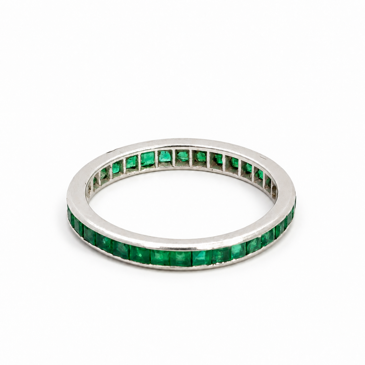 14K White Gold Emerald Eternity Band