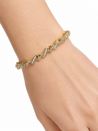 14K Gold Round & Baguette Diamond Bracelet