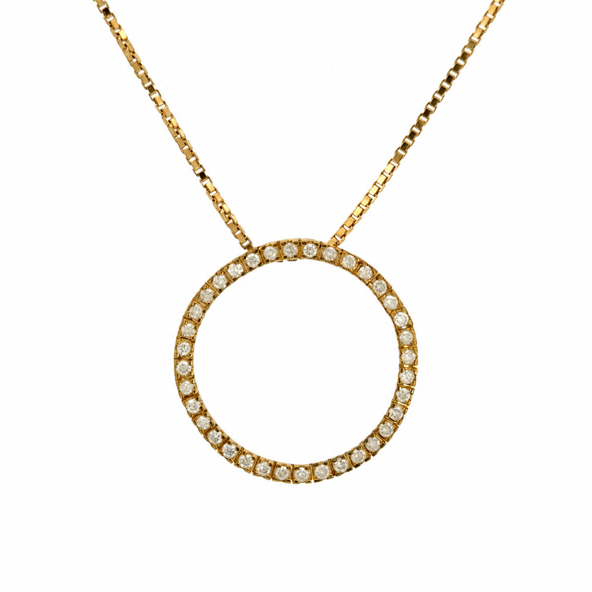14K Yellow Gold Diamond Open Circle Necklace