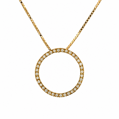 14K Yellow Gold Diamond Open Circle Necklace
