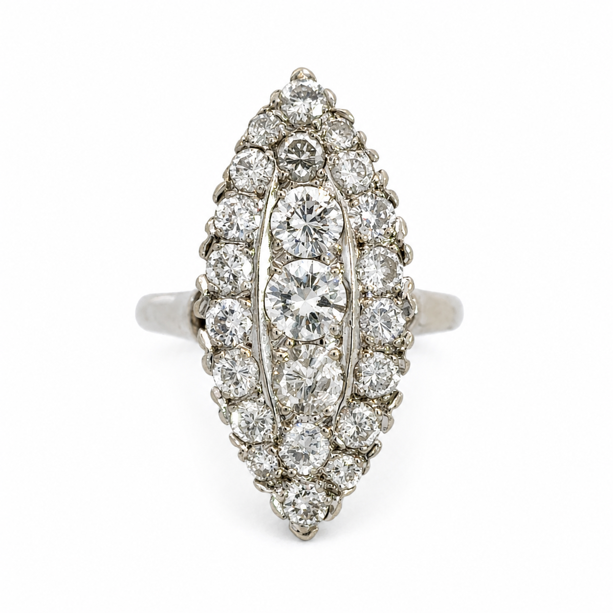14K White Gold Diamond Navette Ring