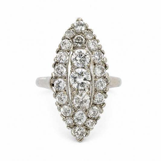 14K White Gold Diamond Navette Ring