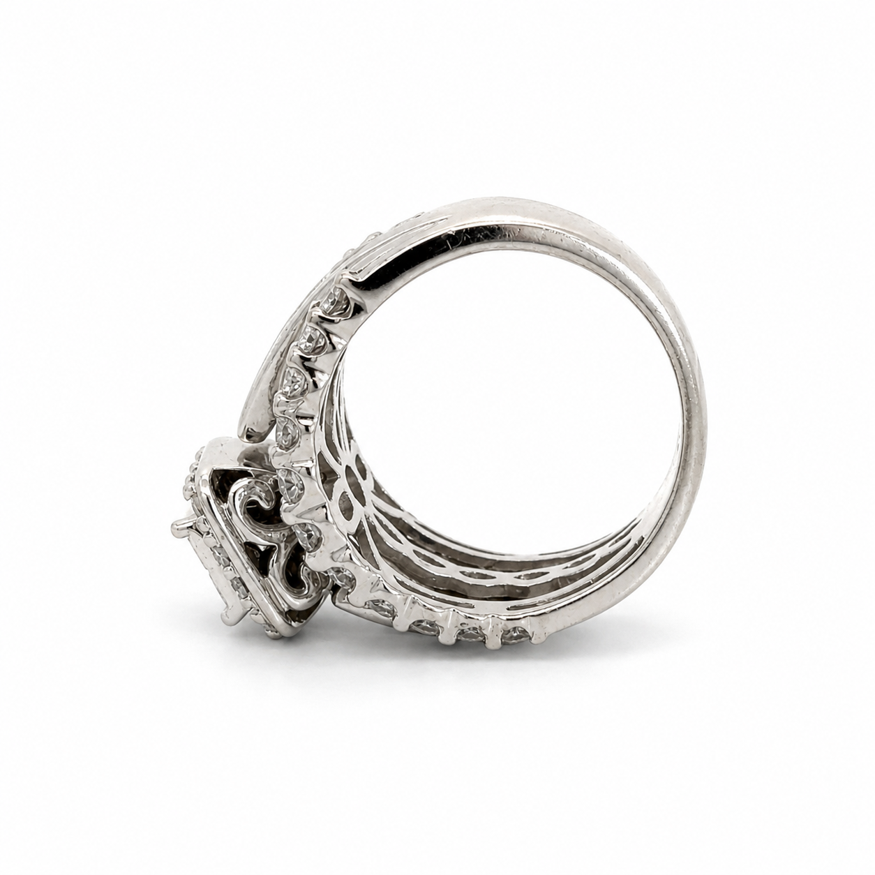 14K White Gold Raised Diamond Cluster Ring
