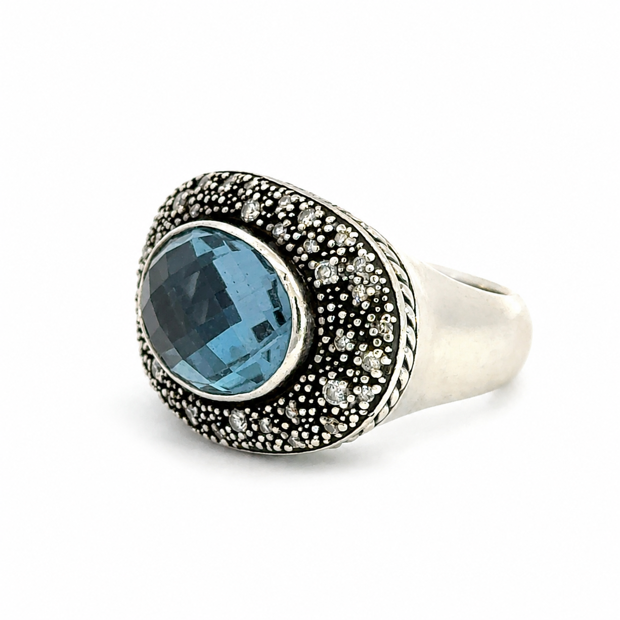 David Yurman Midnight Mélange Blue Topaz & Diamond Sterling Silver Ring – Size 6