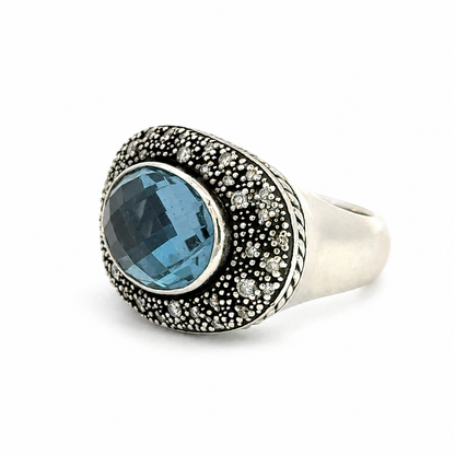 David Yurman Midnight Mélange Blue Topaz & Diamond Sterling Silver Ring – Size 6